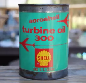 RARE JET GRAPHIC * 1950s era SHELL AEROSHELL TURBINE OIL 300 Old 1 qt. Metal Can - Picture 1 of 7