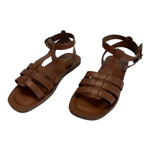 Sandali bambù con cinturino marrone piatto donna taglia 6,5M - Foto 1 di 9