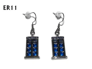 Steampunk Ohrringe TARDIS Doctor Who hypoallergen Edelstahl Schlaufen #ER11 - Bild 1 von 4