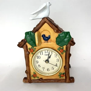 VTG Ceramic Bird House Clock White Dove Real Clock Kitschy Cuckoo Clock Style - Picture 1 of 11