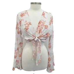 Blusa Top Corbata Recortada Boho Transparente Para Mujer Y2K Manga Campana Talla XL Naranja Blanco - Imagen 1 de 13