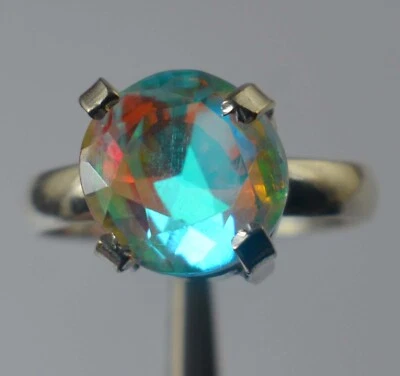 Anello Brasiliano Arcobaleno Mistico Topazio 9,20 Ct Pietra Preziosa Naturale... - Immagine 1 di 4