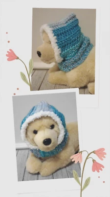 Chapéu capuz de crochê feito à mão para cachorro de estimação snood pequeno raça média azul celeste - Imagem 1 de 4