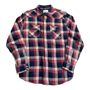 Long Sleeve Red White Blue Plaid Shirt Pearl Button Snaps X Large Cowboy Farm - Picture 1 of 6