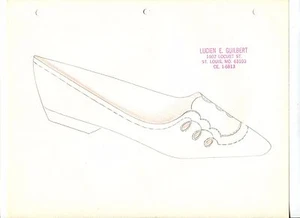ORIGINAL Hand Drawn Sketch 1960s fashion designer LUCIEN GUILBERT SHOE loops 19A - Picture 1 of 1