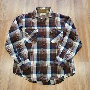 Vintage Sears Flannel Shirt Size M Brown Plaid Outdoor Button Up Long Sleeve