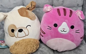 2 X Squishmallows Flipamallows 8" Brock the Bulldog /Geraldine the Tabby Cat - Picture 1 of 9