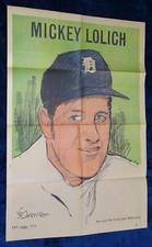 1972 Baltimore Sun MICKEY LOLICH Baseball Poster from Sunday Newspaper Comics