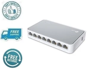 New White 8 Port Unmanaged 10/100M Desktop Switch Plug and Play Power Saving - Picture 1 of 9