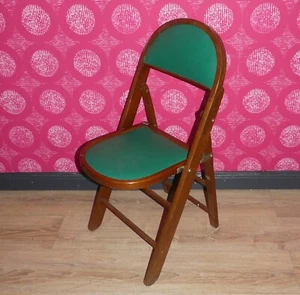 1 vintage Klappstuhl Holz Kunstleder GRÜN formschön bequem&praktisch 70er Jahre - Bild 1 von 9
