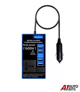 Car Power Inverter Converter Adapter Dc 12v To Ac 220v USB 4 Socket Wave-1600w - Picture 1 of 10