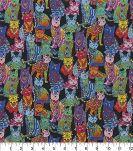1/4 Yarda Cuarto de Grasa Novedad 100% Algodón Tela Gatos Psicodélicos - Imagen 1 de 2