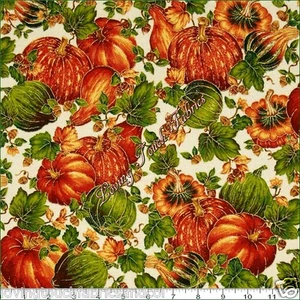 QUILTING TREASURES "ABUNDANCE" 23938-E METALLIC FALL AUTUMN FABRIC PER 1/2 YARD - Picture 1 of 2