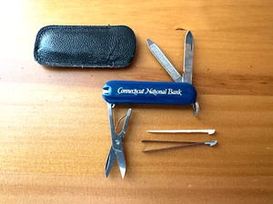 Victorinox Swiss Army Knife Classic SD Blue w/Bank of Connecticut Logo-leather - Picture 1 of 5