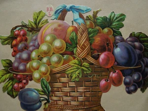 Découpis. Chromo. Grand Panier De Fruits, Raisins, Prunes, Pêches 68 - Picture 1 of 2