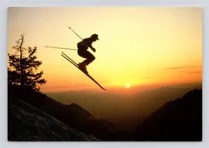 Ski The U.S.A. - Skier In The Air Silhouetted Against Sunset Postcard - Picture 1 of 2