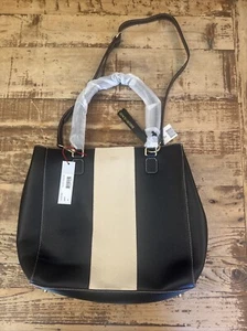 Frances Valentine (Kate Spade) Tall Chloe Grain Leather Tote NWT Black/oyster - Picture 1 of 11