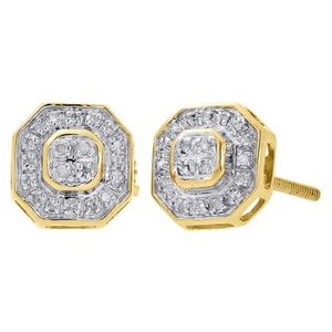 10K Yellow Gold Mens Ladies Diamond Octagon Shape Stud 8mm Pave Earrings 0.15 Ct - Picture 1 of 5