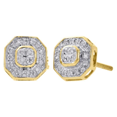 Pendientes pavé de 8 mm de oro amarillo de 10 quilates con forma de octágono de diamantes y damas de 0,15 quilates Foto 1 de 4