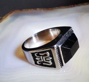 Ring Edelstahl schwarzer Stein Siegelring sinnlich kraftvoll besonders 21mm 18g - Bild 1 von 6