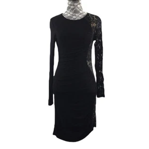 Cynthia Steffe Black Lace Bodycon Dress Womens Small Long Sleeve Ruched - Picture 1 of 12