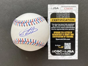 Autografo baseball Sandy Alcantara firmato Miami Marlins squadra punto logo JSA COA - Foto 1 di 5