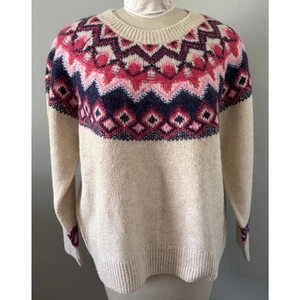 Old Navy Fair Isle Pullover Wollmischung Damen XL Nordic Pink Neu Mit Etikett - Bild 1 von 4