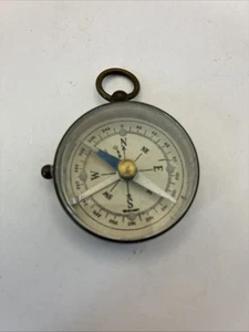 Brass Cased Pocket Compas with Glass Face + Locking Stud - German - Picture 1 of 9