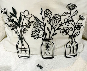 Metall Wandbilder Blumen in Vasen 3er Set schwarz 13 x 7 Zoll inklusive Schrauben - Bild 1 von 5