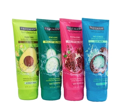 4x Freeman Clay & Peel Off Masks Avocado Cucumber Pomegranate Dead Sea Minerals - Image 1 of 4