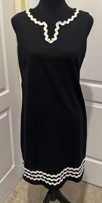 Talbots Petite Black DRESS white RIC RAC Trim 8P STRETCH sleeveless retail $119 - Image 1 of 4