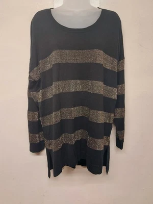 Ladies Jumper Size 20 Black Gold Glitter Sparkle Striped Long Sleeve Scoop Neck - Image 1 of 4