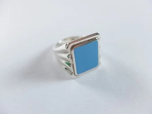 BOTTEGA VENETA Siegelring blau Emaille & Sterlingsilber Größe 9 US / 19 IT - Bild 1 von 11