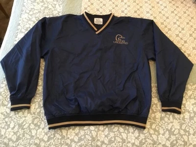 Jaqueta masculina Ducks Unlimited azul dourada pulôver bordada corta-vento tamanho médio - Imagem 1 de 4