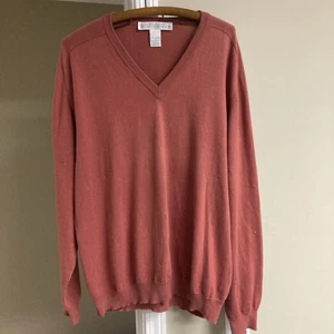CARSTARPHEN V Neck  Sweater 100% Sea Island Cotton Made in ITALY Men's XL Salmon - Picture 1 of 4