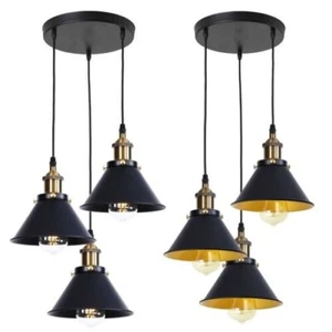 New Modern 3 Head Pendant Light Vintage Industrial Retro Ceiling Lamp Shade - Picture 1 of 13