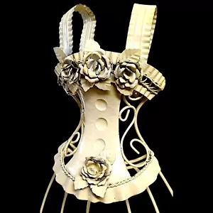 Antiquated Cream Color Distressed Victorian Corset Dress Accent Shelf w/ Roses - Picture 1 of 13