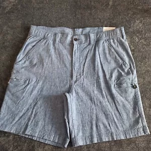 St John's Bay Linen Blend Cargo Shorts Mens 40 Chambray Blue Coastal Beachy - Picture 1 of 14