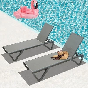 Domi Outdoor Patio Chaise Lounge Aluminum Chair Sunbathing for Beach,Yard(Gray) - Picture 1 of 9