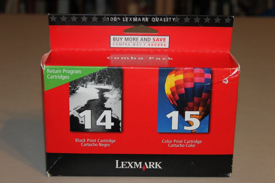 Lexmark Printer Cartridges Combo Pack of #14 Black and #15 Color,NEW in box - Image 1 of 4