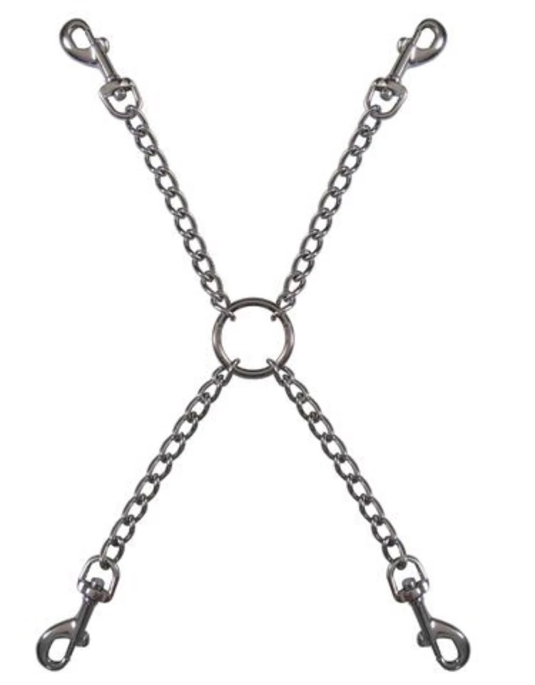 TULA-TOYS Bondage Metall Ketten Hogtied Fessel Kreuz extra robust Handfesseln Fußfesseln