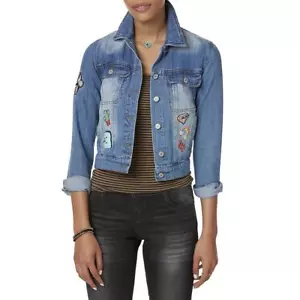 Joe Boxer Women' Embellished Denim Jacket with Patches 100% Cotton - Junior XL - Picture 1 of 5