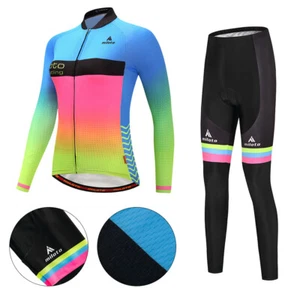 Womens Cycling Shorts Set 15 Women Cycling Jersey Team Leggings Set Bicycle Racing Long Sleeve Gel Soft Pants