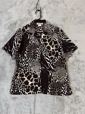 Blusa Donnkenny Classics Estampado Animal Mujer Talla L Marrón Marfil Manga Corta Foto 1 de 4