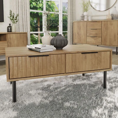 Nervata Coffee Table Oak Storage Drawers Sideboard Living Room Bedroom Hallway - Image 1 of 4
