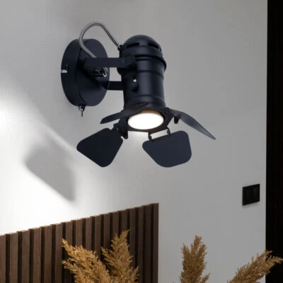 GLOBO RETRO Wand Lampe Schlaf Ess Zimmer Beleuchtung schwarz Klappen Spot verstellbar