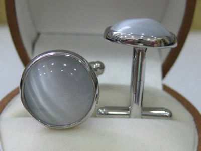 Men Cufflinks Natural Round Jade Shell Agate Shirt Clip Cuff Links Jewelry Gift - Image 1 of 4