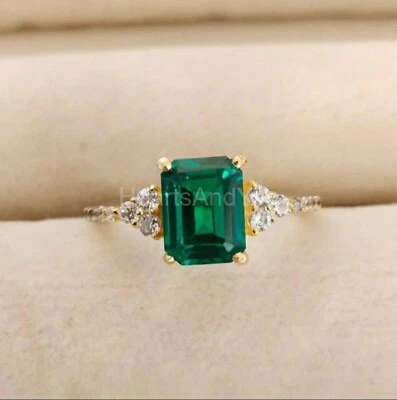Anillo solitario natural corte esmeralda verde de 1,2 quilates oro amarillo sólido de 14 quilates Foto 1 de 4