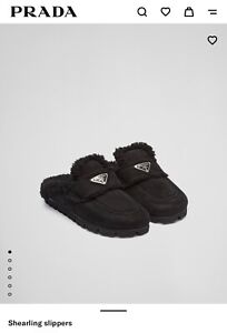 PRADA Shearling Slippers Black size 38 almost new-perfect condition