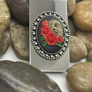 Cameo Skull Roses Gothic Biker Money Clip Stainless Steel UNIQUE Punk Wedding - Picture 1 of 10